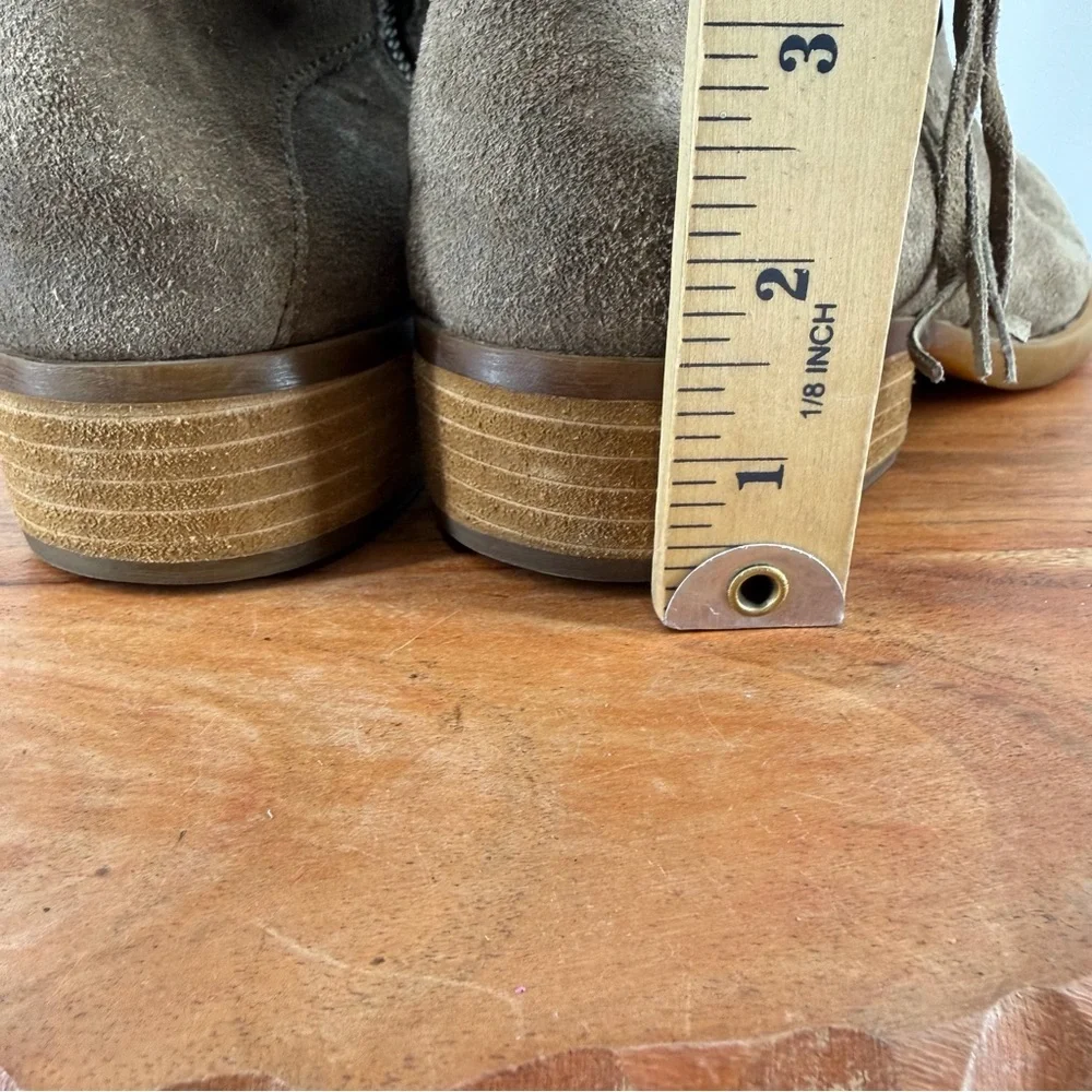 Born‎ Osha Ankle Boots taupe suede Leather Buckle Low Boot tassel sz 7.5